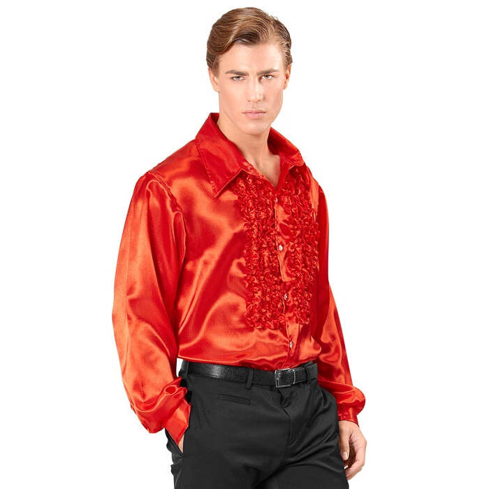 Red Satin Ruffle Shirt