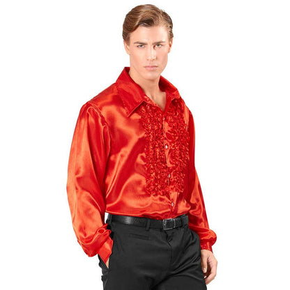 Red Satin Ruffle Shirt