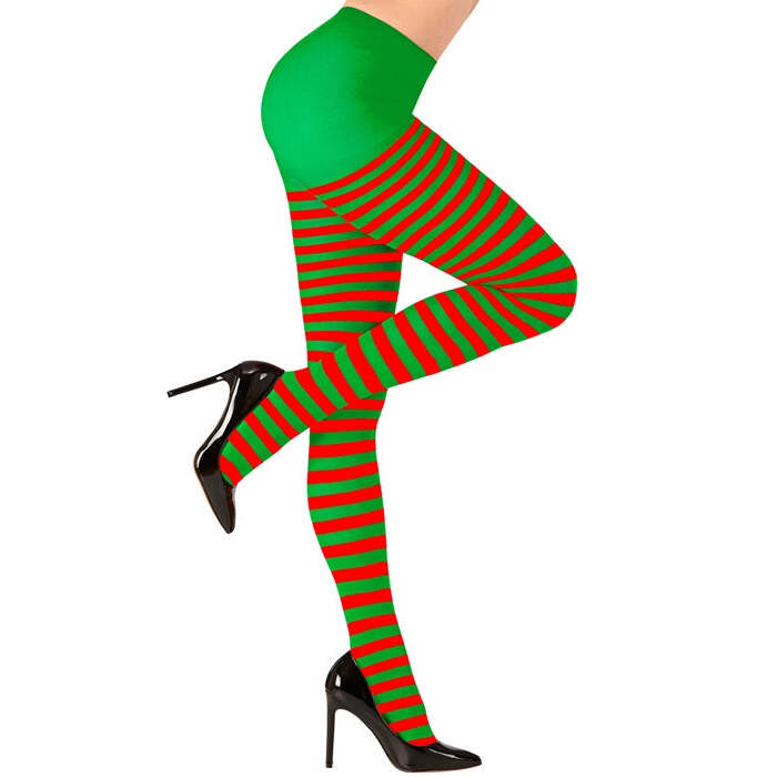 Red-Green Striped Pantyhose 70 Den