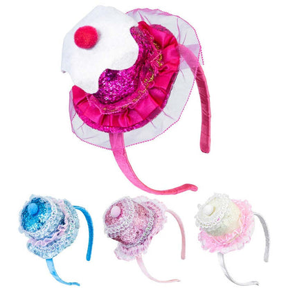 Mini  Cake Hat On Headband 4 Styles Assorted