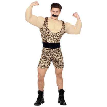 Strong Man  Overalls With Muscle Shirt And Belt, Moustache 