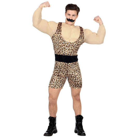 Strong Man  Overalls With Muscle Shirt And Belt, Moustache 