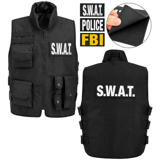 Swat | Fbi | Police Tactical Vest With 6 Removable Patches - Adult Size