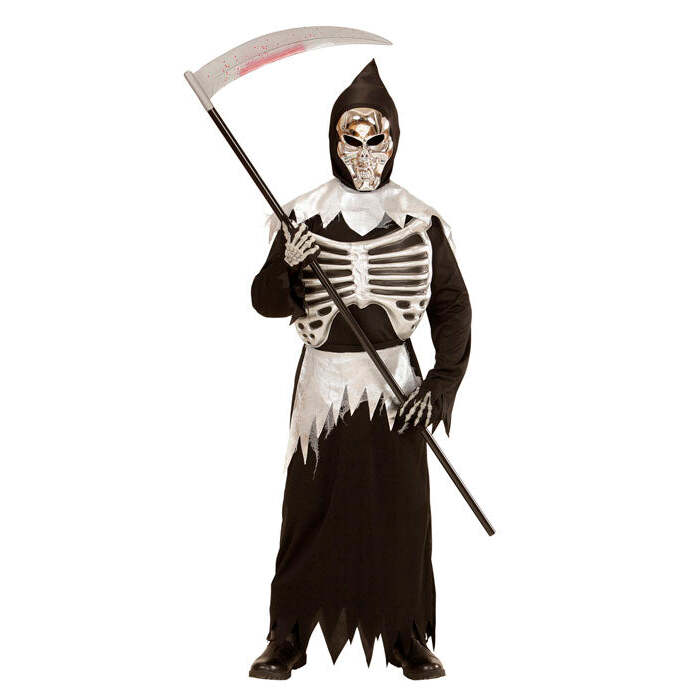 Grim Reaper  Tunic With Rib Cage, Belt, Hooded Mask 