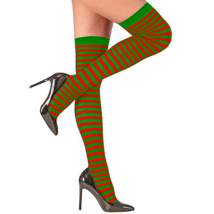 Red/Green Striped Thigh Highs 70 Den