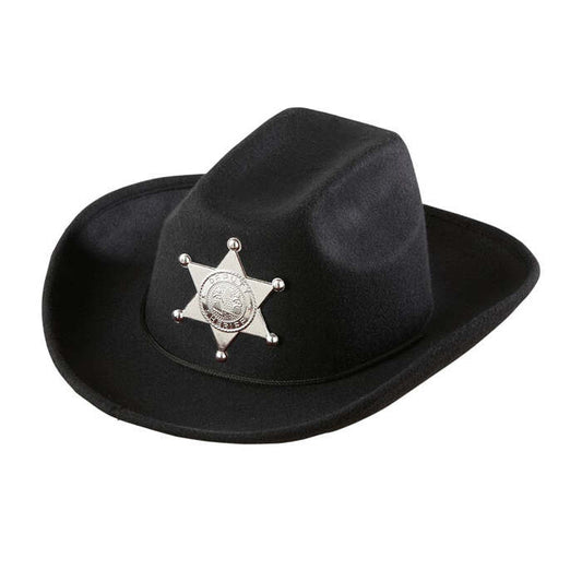 Real-Look Black Cowboy Hat With Sheriff Star Child Size