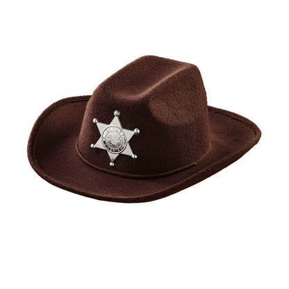 Real Look Brown Cowboy Hat With Sheriff Star Child Size