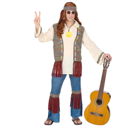 Hippie  Shirt With Vest, Pants, Headband, Necklace 