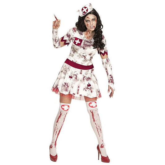 Zombie Nurse  Dress, Fingerless Gloves, Headpiece 