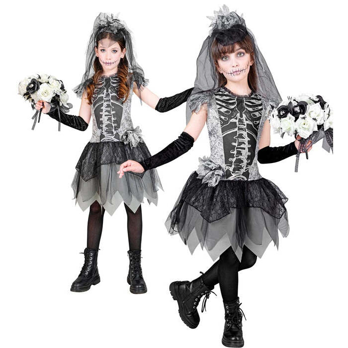 Skelebride  Dress, Fingerless Gloves, Bridal Veil 