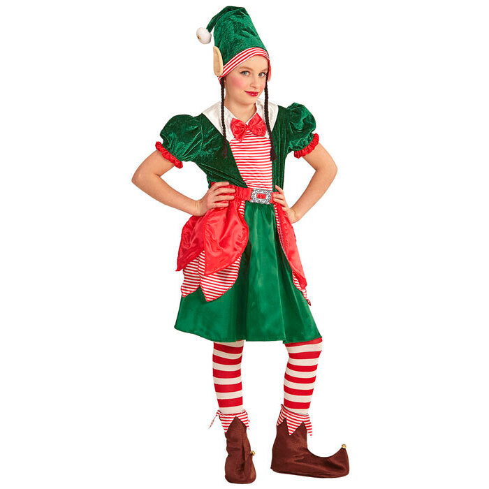 Santa'S Little Helper Elf  Dress, Hat With Ears And Plaits 