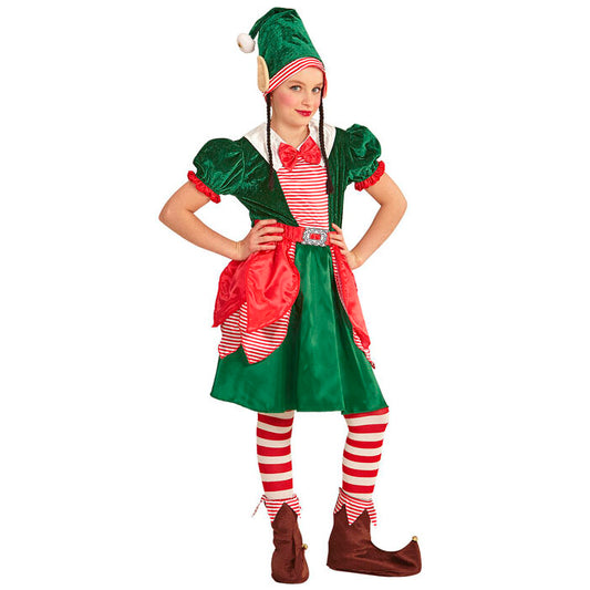 Santa'S Little Helper Elf  Dress, Hat With Ears And Plaits 