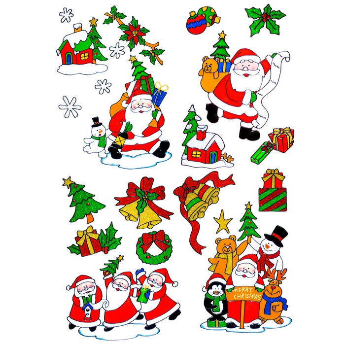 Sets Of Assorted Christmas Windowstickers With Santa Claus 4 Styles Ass.