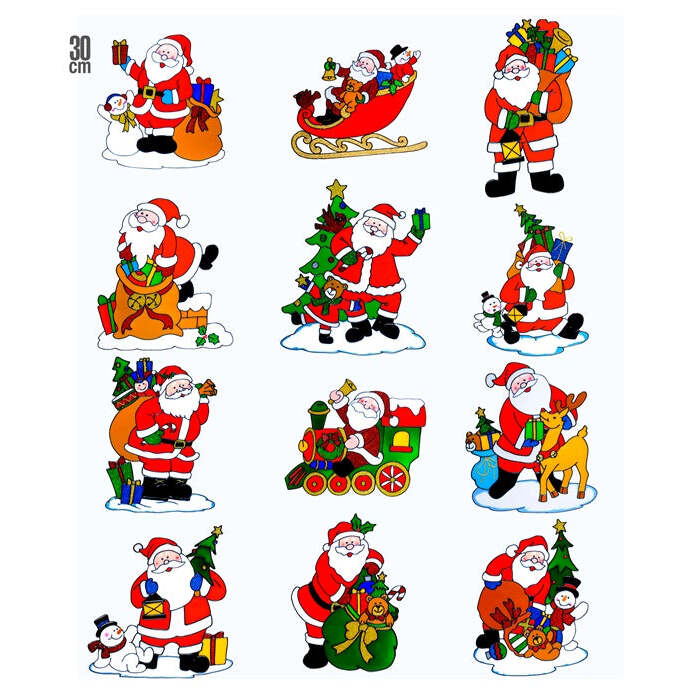 Santa Claus Christmas Window Sticker 12 Styles Ass. - 30 Cm