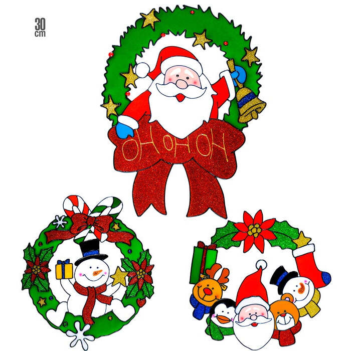Christmas Wreath Window Sticker 3 Styles Ass. - 30 Cm
