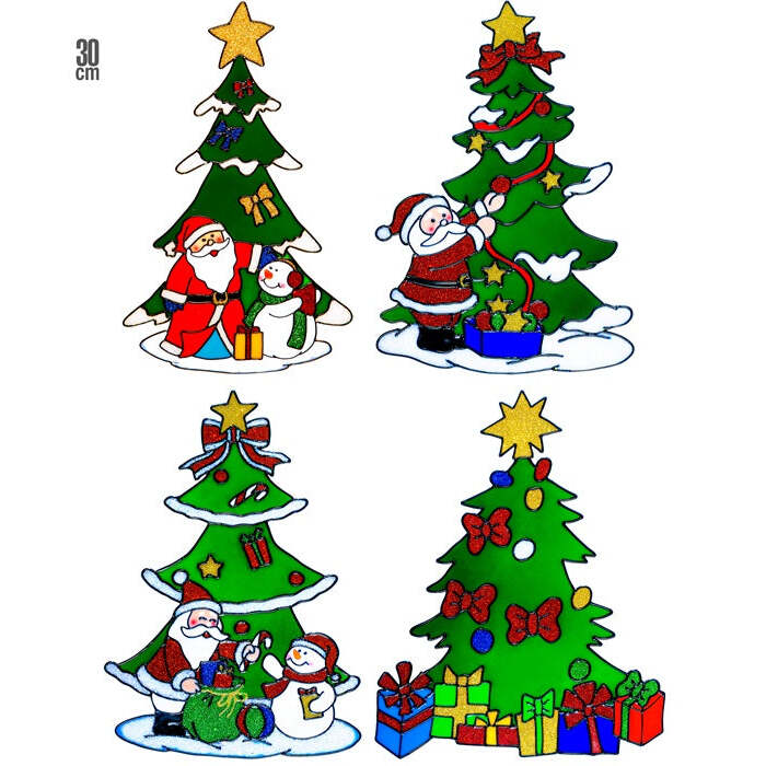 Christmas Tree Window Sticker 4 Styles Ass. - 30 Cm