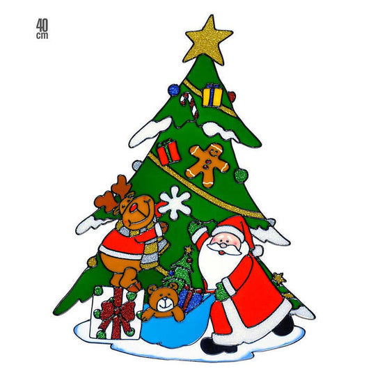 Christmas Tree With Santa Claus &Reindeer Window Sticker 40 Cm