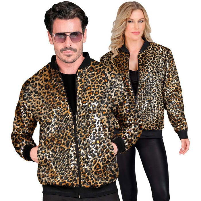 Party Fashion Bomber  Animalier Leopard Sequin Bomber 