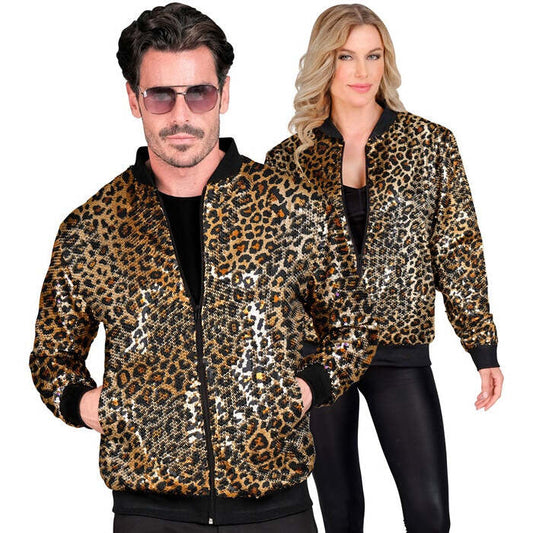 Party Fashion Bomber  Animalier Leopard Sequin Bomber 