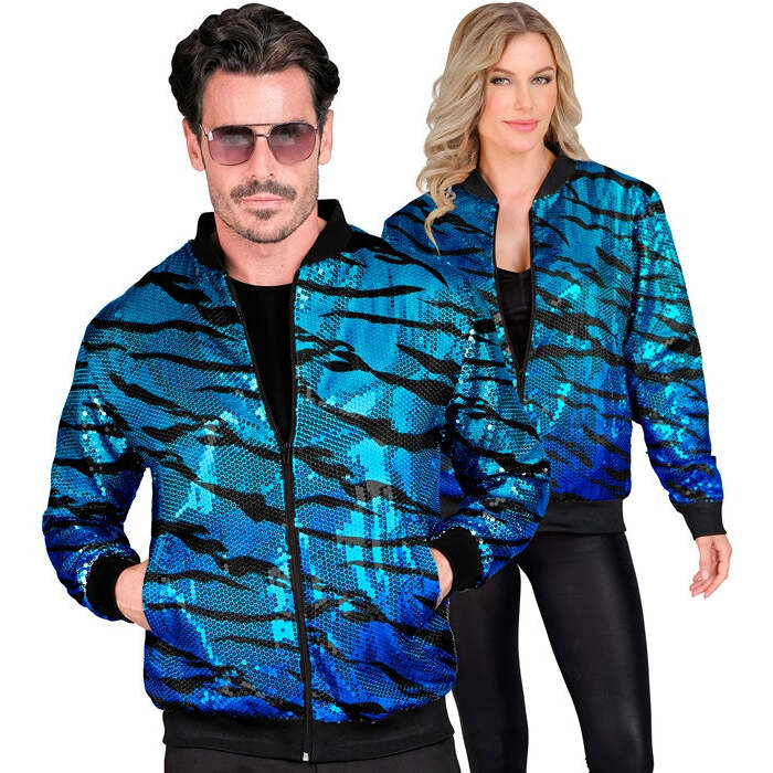 Party Fashion Bomber  Blue Waves Sequin Bomber 