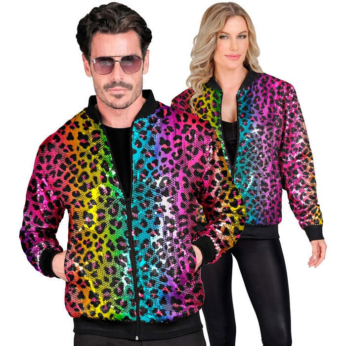 Party Fashion Bomber  Rainbow Animalier Leopard Sequin Bomber 