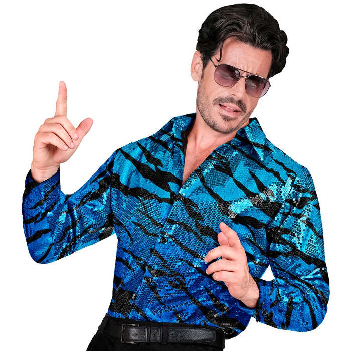 Party Fashion Shirt  Blue Waves Sequin Shirt 