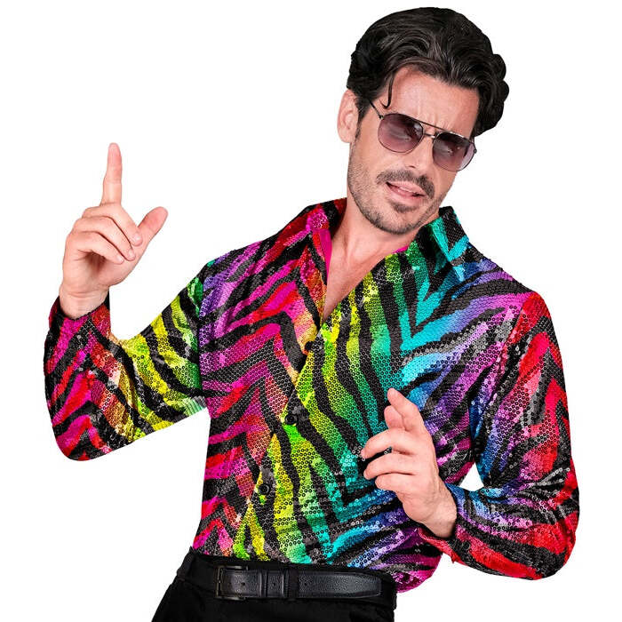 Party Fashion Shirt  Rainbow Animalier Tiger Sequin Shirt 