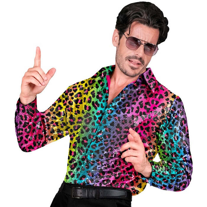 Party Fashion Shirt  Rainbow Animalier Leopard Sequin Shirt 