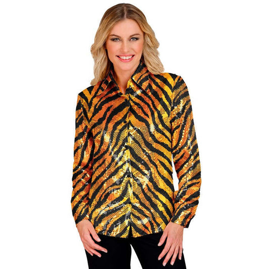 Party Fashion Shirt  Animalier Tiger Sequin Shirt 