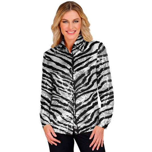 Party Fashion Shirt  Animalier Zebra Sequin Shirt 