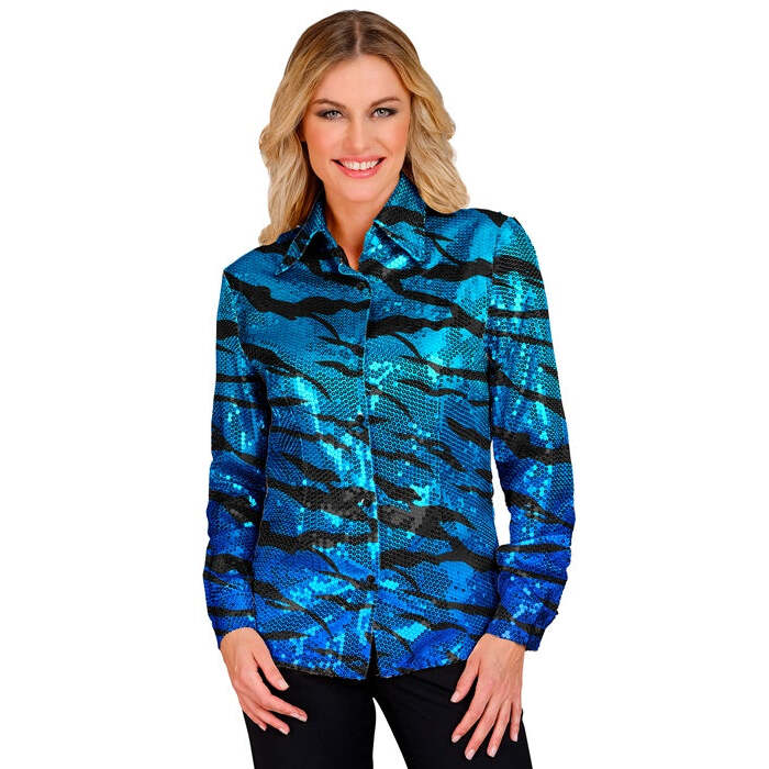 Party Fashion Shirt  Blue Waves Sequin Shirt 
