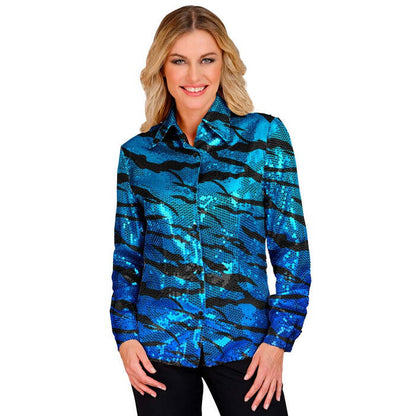 Party Fashion Shirt  Blue Waves Sequin Shirt 