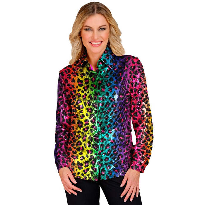 Party Fashion Shirt  Rainbow Animalier Leopard Sequin Shirt 