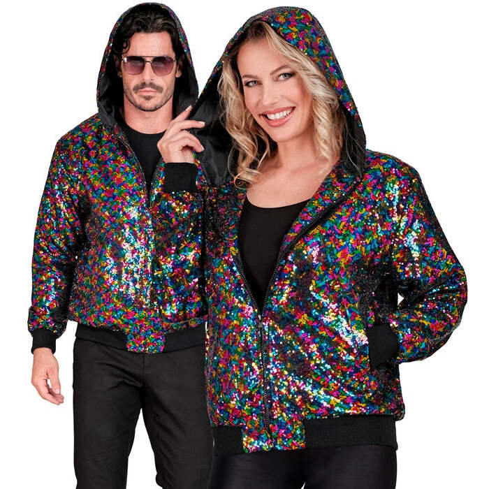 Party Fashion Hooded Bomber  Multicolor Sequin Hooded Bomber 