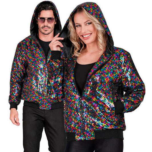 Party Fashion Hooded Bomber  Multicolor Sequin Hooded Bomber 