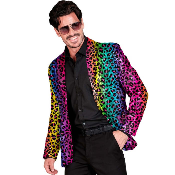 Party Fashion Jacket  Rainbow Animalier Leopard Sequin Jacket 