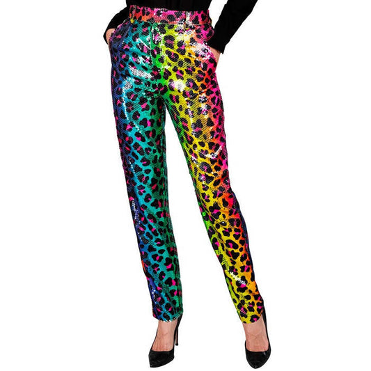Party Fashion Pants  Rainbow Animalier Leopard Sequin Pants 