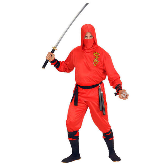 Red Dragon Ninja  Hooded Coat, Pants, Belt, Face Mask, Arm & Leg Ties 