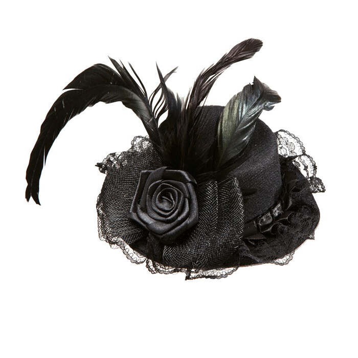 Mini Hats With Flower, Tulle & Feather Black