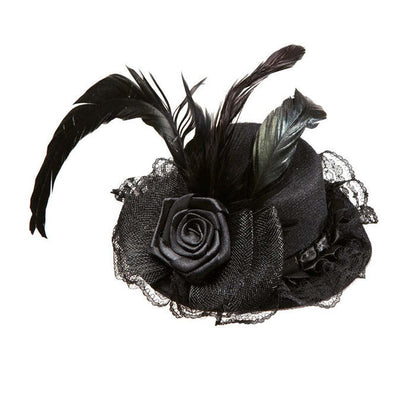 Mini Hats With Flower, Tulle & Feather Black