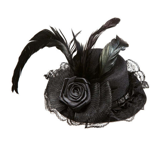Mini Hats With Flower, Tulle & Feather Black