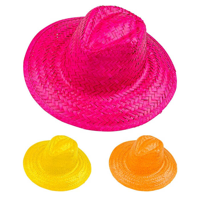 Straw Cowboy Hat Pink, Yellow, Orange Ass.