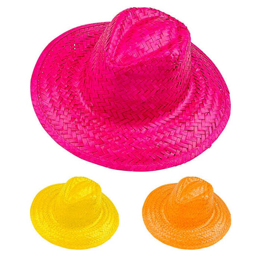 Straw Cowboy Hat Pink, Yellow, Orange Ass.