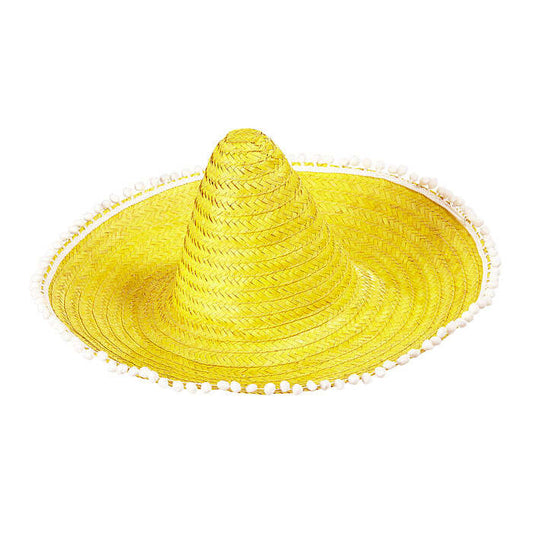 Yellow Sombrero With Pom Poms 50Cm