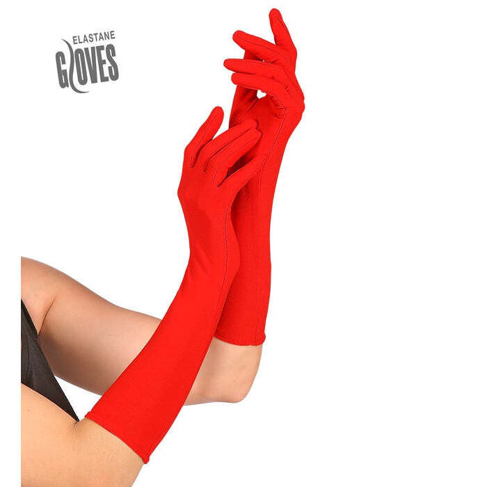 Red Long Elastane Gloves 40 Cm - Suitable Also For Man