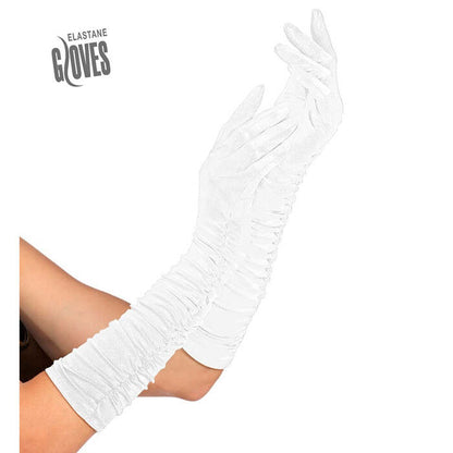 White Long Plissé Elastane Gloves 40 Cm - Suitable Also For Man