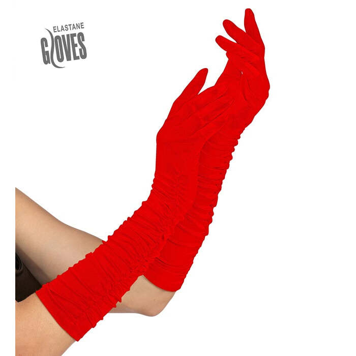 Red Long Plissé Elastane Gloves 40 Cm - Suitable Also For Man