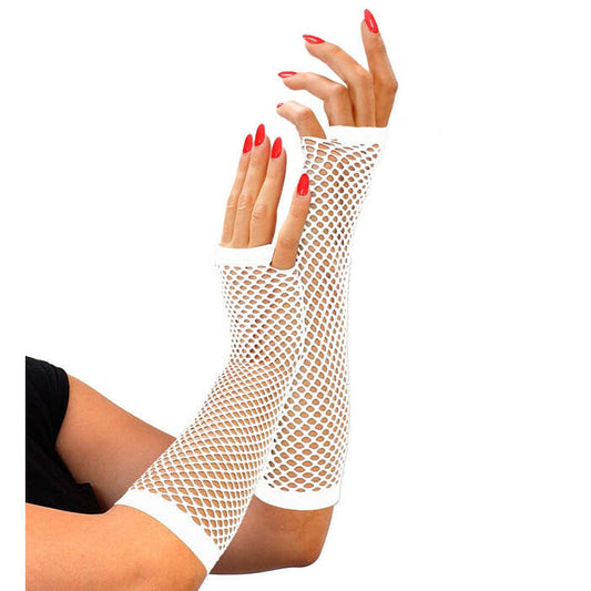White Fingerless Fishnet Gloves 33 Cm