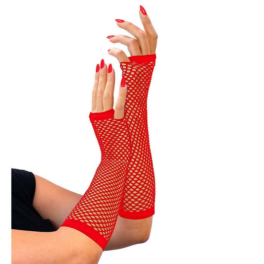 Red Fingerless Fishnet Gloves 33Cm