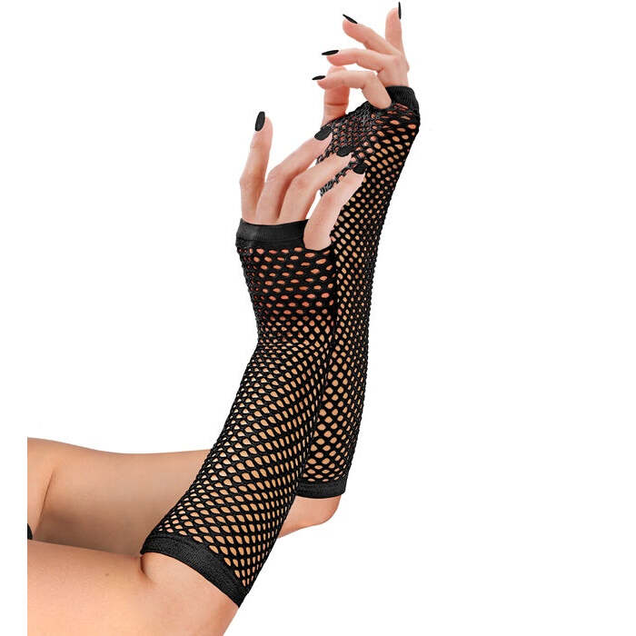 Black Fingerless Fishnet Gloves 33 Cm